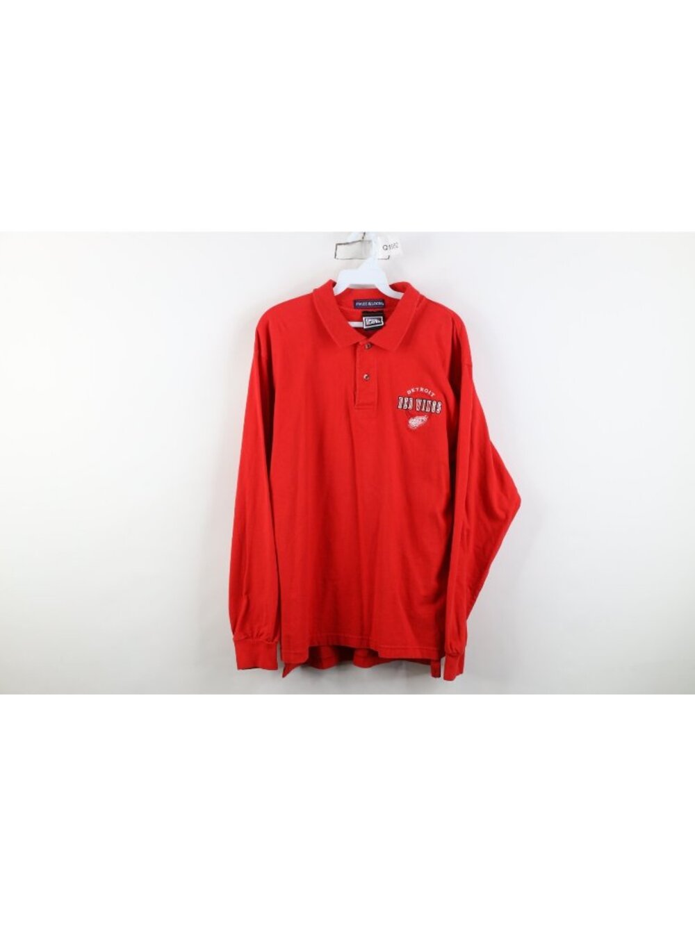 Vtg 90s Mens Large Heayvweight Detroit Red Wings Hockey Long Sleeve Polo Shirt